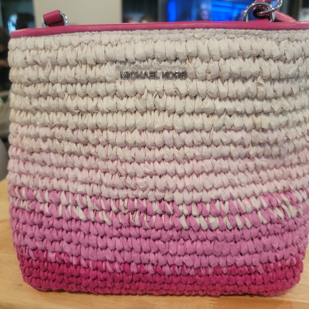Michael Kors Pink Ombre Pratt Woven Shoulder Bag